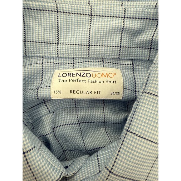 Lorenzo Uomo Mens Regular Fit Blue Checkered Dress Shirt 15 1/2 34-35 - Picture 5 of 8